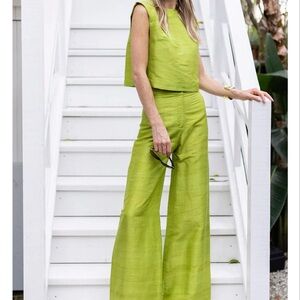 Julia amory chartreuse Julia dupioni silk pants.
